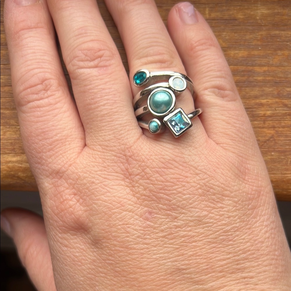 Lia Sophia Silver and Blue Gemstone Ring size 7